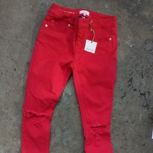 Ted Baker. Female skinny distressed jeans red